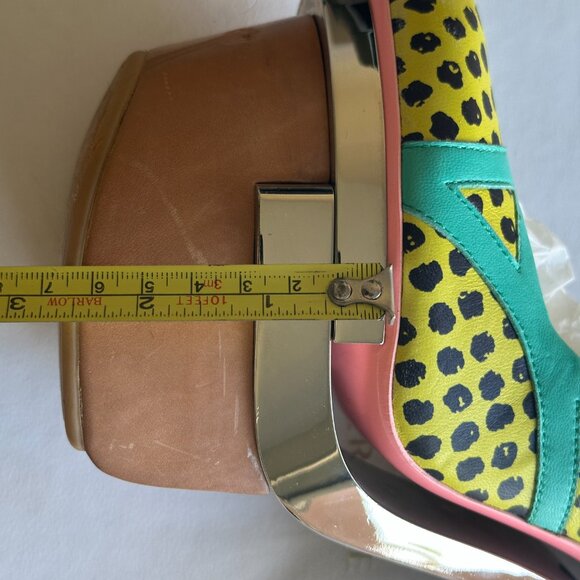 Versace 2010 Pois Print Pump - Yellow Teal Platform Metal Heels 39 - RARE - Picture 12 of 14